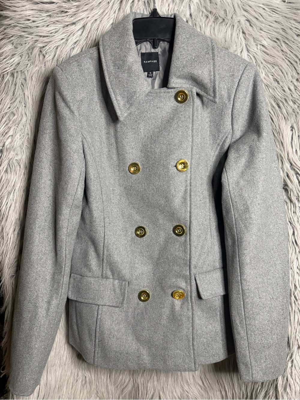 Rampage Gray Double-Breasted Pea Coat with Gold Buttons